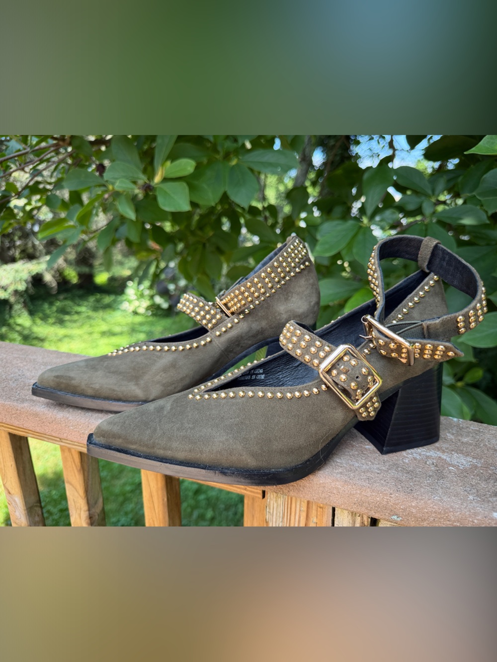 Jeffrey Campbell Olive Suede Studded Slingback Mules
